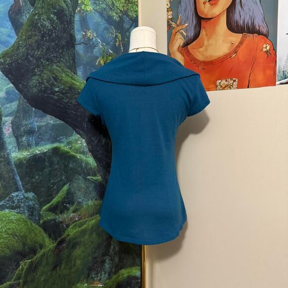 bluheaven teal square neck short sleeve top retro y2k minimalist - Picture 3 of 5